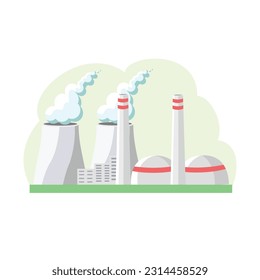 Nuclear power plant with smoke. Renewable energy, Reactor nuclear Electricity generation Vector illustration.