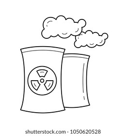 Nuclear power plant with smoke vector line icon isolated on white background. Pollution of environment due to nuclear power plant line icon for infographic, website or app.