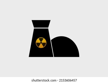Nuclear power plant symbol. Powerful industrial complex with yellow radiation symbol on uranium and plutonium fuelpower generation and danger of vector contamination