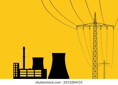 Nuclear power. Nuclear power plant. Thermal power plant. Nuclear power generation concept. Vector illustration.
