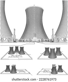 Nuclear Power Plant Vector 01. Illustration Isolated On White Background. A vector illustration Of A Nuclear Plant.