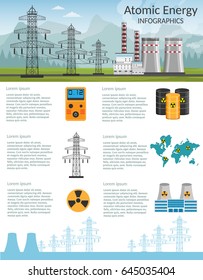 Nuclear power plant vector illustration for background infographics of atomic energy.