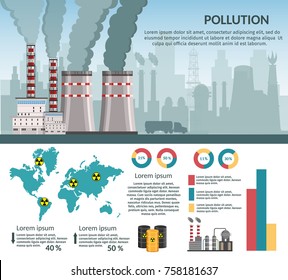 Nuclear power plant vector illustration for background infographics of atomic energy.