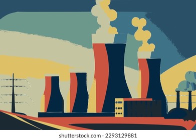 Imagen vectorial de la planta de energía nuclear.	