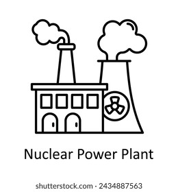 Nuclear Power Plant vector outline icon design illustration. Manufacturing units symbol on White background EPS 10 File