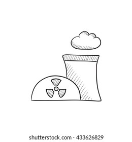 Icono de esbozo del vector de la planta de energía nuclear aislado en segundo plano. Icono de la planta de energía nuclear dibujado a mano. Icono de esbozo de planta de energía nuclear para infografía, sitio web o aplicación.