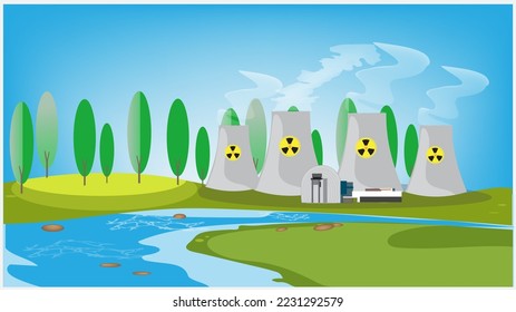 Die Vektorgrafik von Kernkraftwerken ist eine Art Kraftwerk, das den Prozess der Kernspaltung zur Stromerzeugung nutzt. 