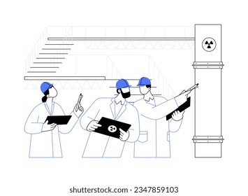 Nuclear power safety inspector abstract concept vector illustration. Group of diverse inspectors checking nuclear power station safety, sustainable technology, renewable energy abstract metaphor.