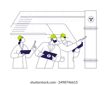 Nuclear power safety inspector abstract concept vector illustration. Group of diverse inspectors checking nuclear power station safety, sustainable technology, renewable energy abstract metaphor.