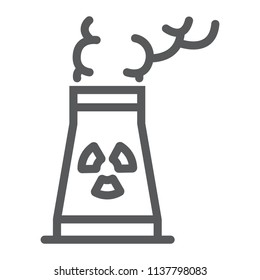 Nuclear power station line icon, ecology and nuclear energy, dangerous waste sign, vector graphics, a linear pattern on a white background, eps 10.