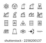 Nuclear power station, reactors and nuclear energy generation related facilities. Twenty pixel perfect icons.
