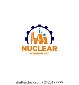 Nuclear power station vector logo concept in circle. nuclear plant logo vector illustration.
