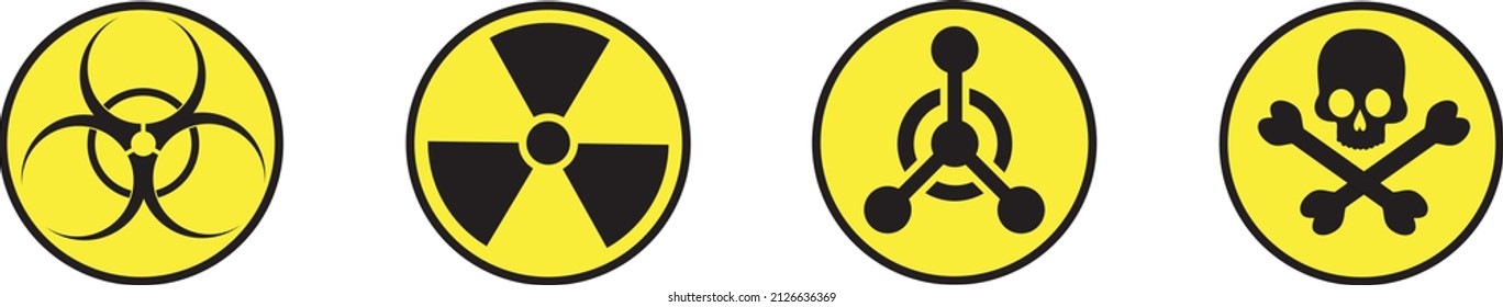 Nuclear Radiation Chemical Biological Icon Set, Toxic Sign, Biohazard Symbol