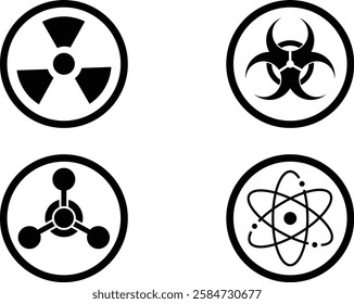 nuclear Radiation chemical biological icon set, Toxic sign, Biohazard symbol,