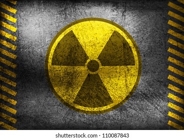 Nuclear Radiation Symbol On Grunge Wall. Vector Background