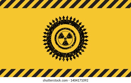 nuclear, radioactive icon black grunge emblem inside yellow warning sign. Vector Illustration. Detailed.