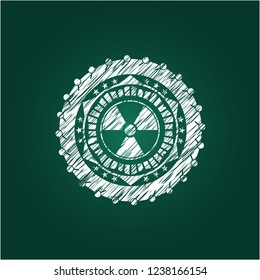 nuclear, radioactive icon drawn chalk emblem, retro style, chalk or chalkboard texture
