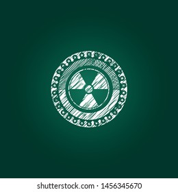 nuclear, radioactive icon drawn on blackboard