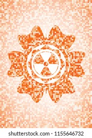 nuclear, radioactive icon inside abstract orange mosaic emblem