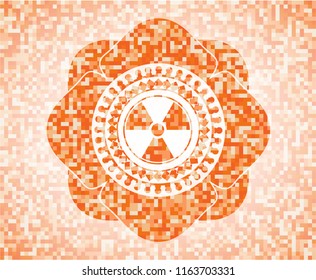 nuclear, radioactive icon inside abstract orange mosaic emblem