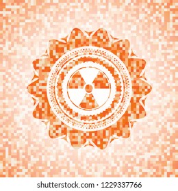 nuclear, radioactive icon inside abstract emblem, orange mosaic background
