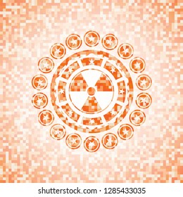 nuclear, radioactive icon inside abstract orange mosaic emblem