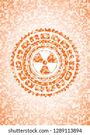nuclear, radioactive icon inside abstract orange mosaic emblem with background