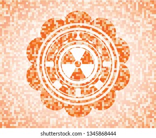 nuclear, radioactive icon inside abstract emblem, orange mosaic background