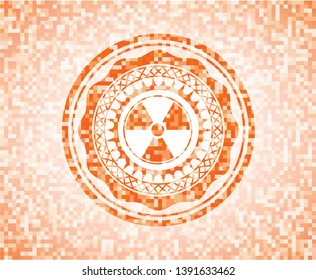nuclear, radioactive icon inside abstract orange mosaic emblem