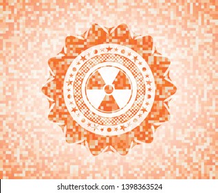 nuclear, radioactive icon inside abstract orange mosaic emblem