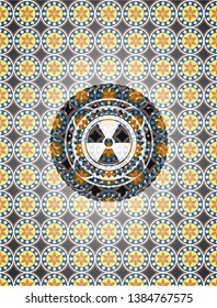 nuclear, radioactive icon inside arabic style badge. Arabesque decoration.