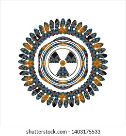 nuclear, radioactive icon inside arabic badge background. Arabesque decoration.