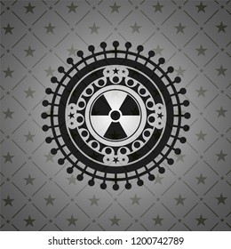 nuclear, radioactive icon inside black emblem. Vintage.