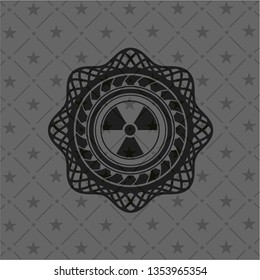 nuclear, radioactive icon inside black emblem. Vintage.