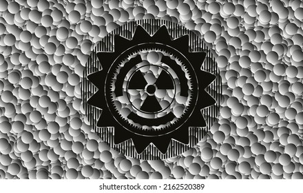 nuclear, radioactive icon inside black badge with grey bubbles background. Vector Illustration. Detailed. 