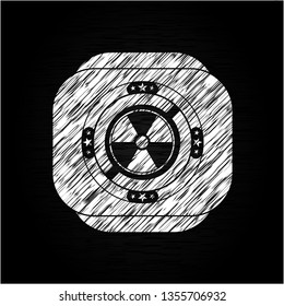 nuclear, radioactive icon inside chalk emblem