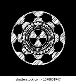 nuclear, radioactive icon inside chalk emblem