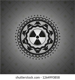 nuclear, radioactive icon inside dark emblem. Retro