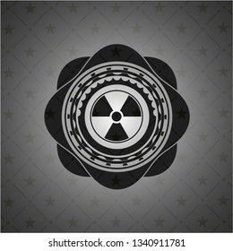 nuclear, radioactive icon inside dark emblem. Retro