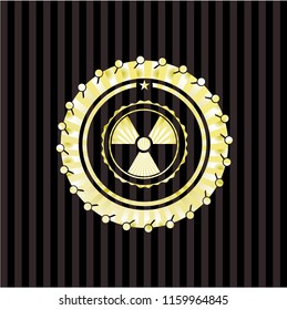 nuclear, radioactive icon inside gold emblem or badge