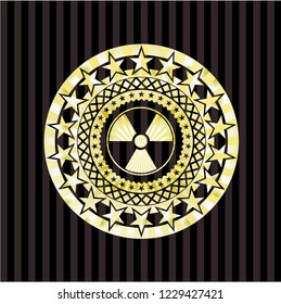 nuclear, radioactive icon inside golden badge or emblem