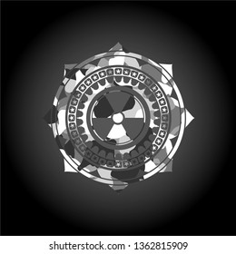 nuclear, radioactive icon inside grey camouflage texture
