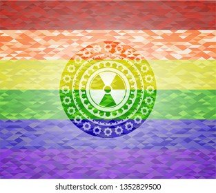 nuclear, radioactive icon inside lgbt colors emblem 