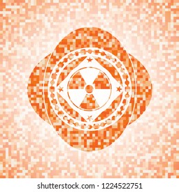 nuclear, radioactive icon inside orange mosaic emblem with background