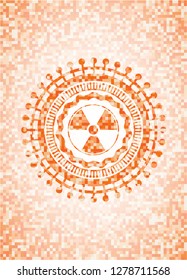 nuclear, radioactive icon inside orange mosaic emblem