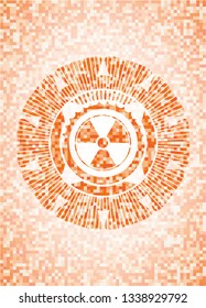 nuclear, radioactive icon inside orange mosaic emblem with background