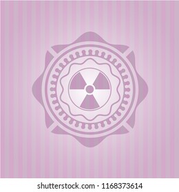 nuclear, radioactive icon inside pink emblem. Vintage.