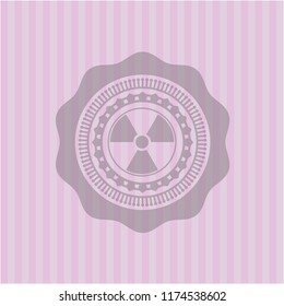 nuclear, radioactive icon inside pink emblem. Retro