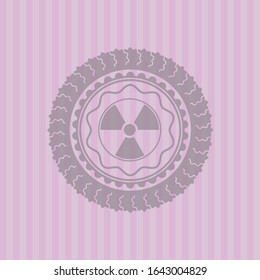 nuclear, radioactive icon inside pink emblem. Vintage.