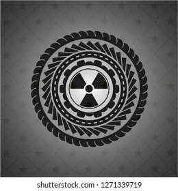 nuclear, radioactive icon inside realistic black emblem